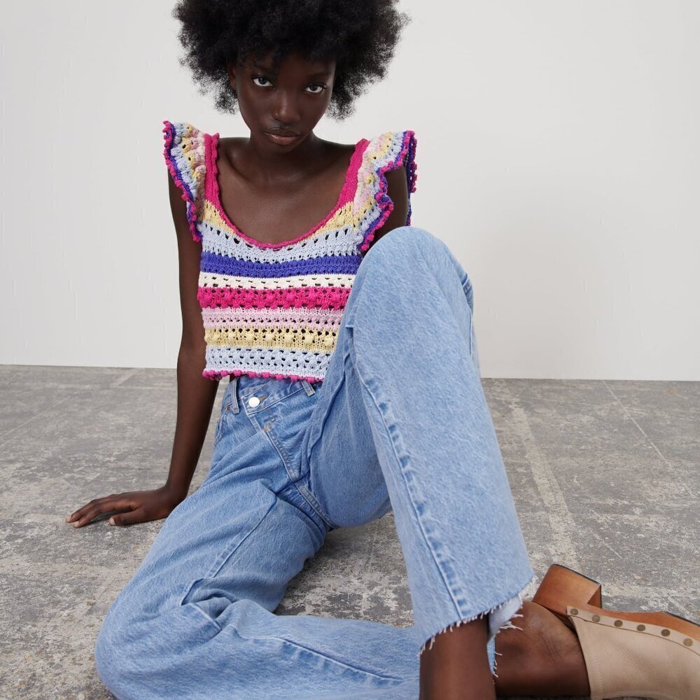 Zara Knitted Multi-Colored Crochet Crop Top